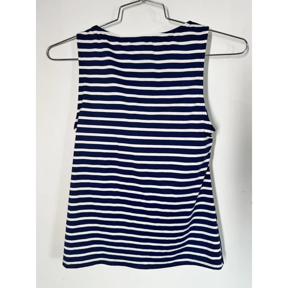 Lands‎ End Women's Soft Cup Tankini Swim Top Navy White Stripe Size 4 Water Park